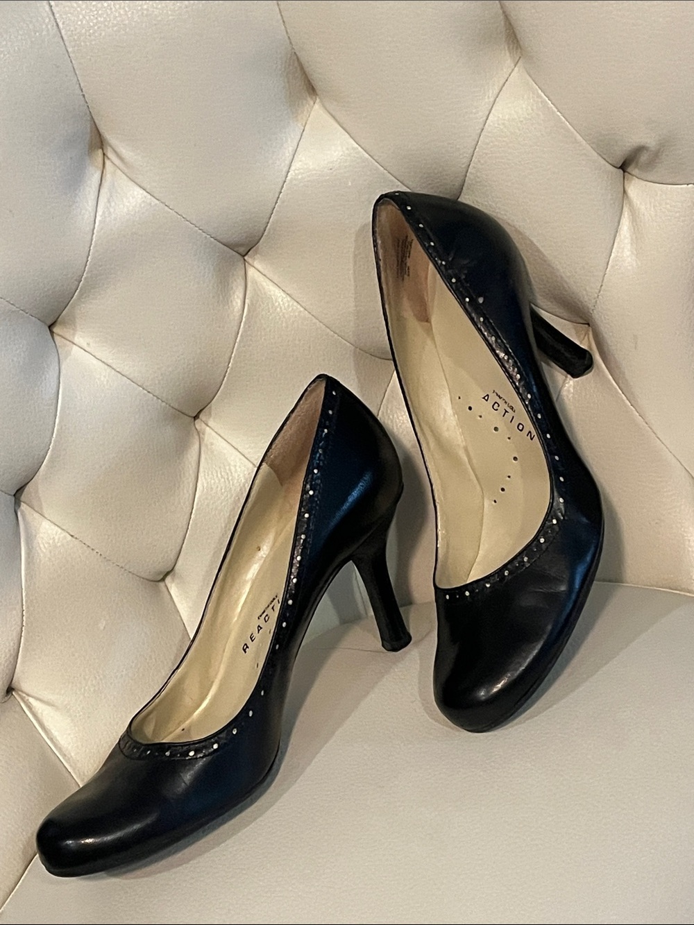 Kenneth Cole Reaction Black Stud-Trimmed Leather High Heels